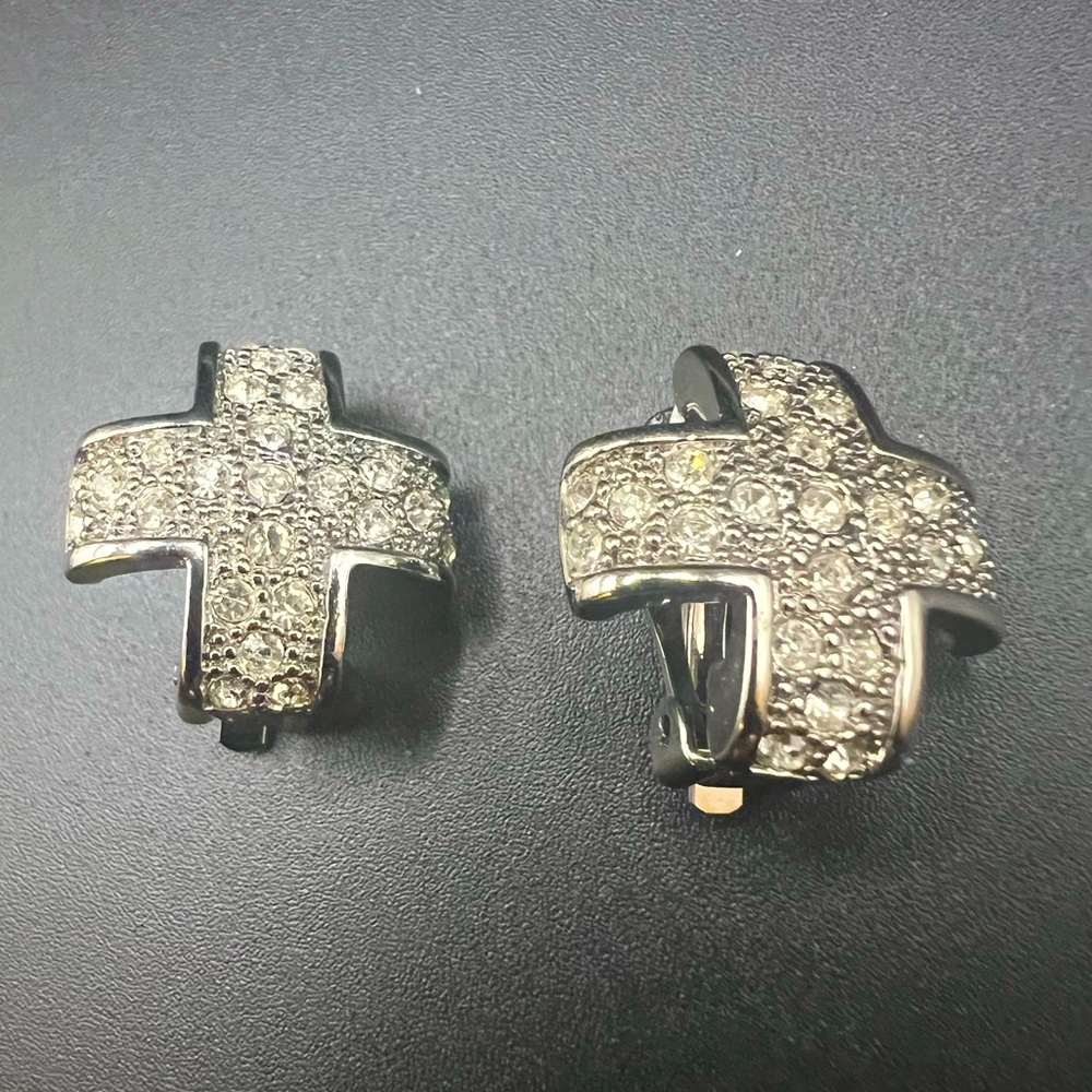 Rhinestone X Shaped Clip On Earrings